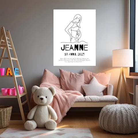 Affiche Naissance Personnalisé Line Art Maman Enceinte