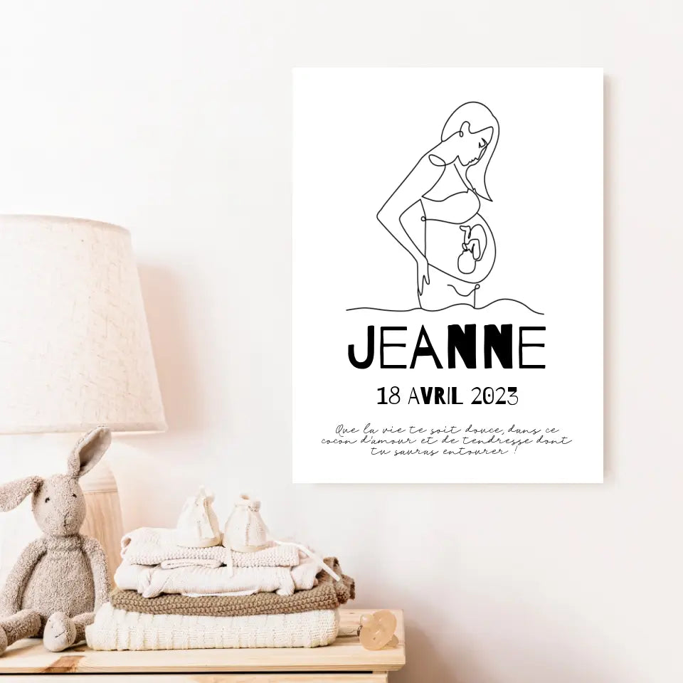 Affiche Naissance Personnalisé Line Art Maman Enceinte