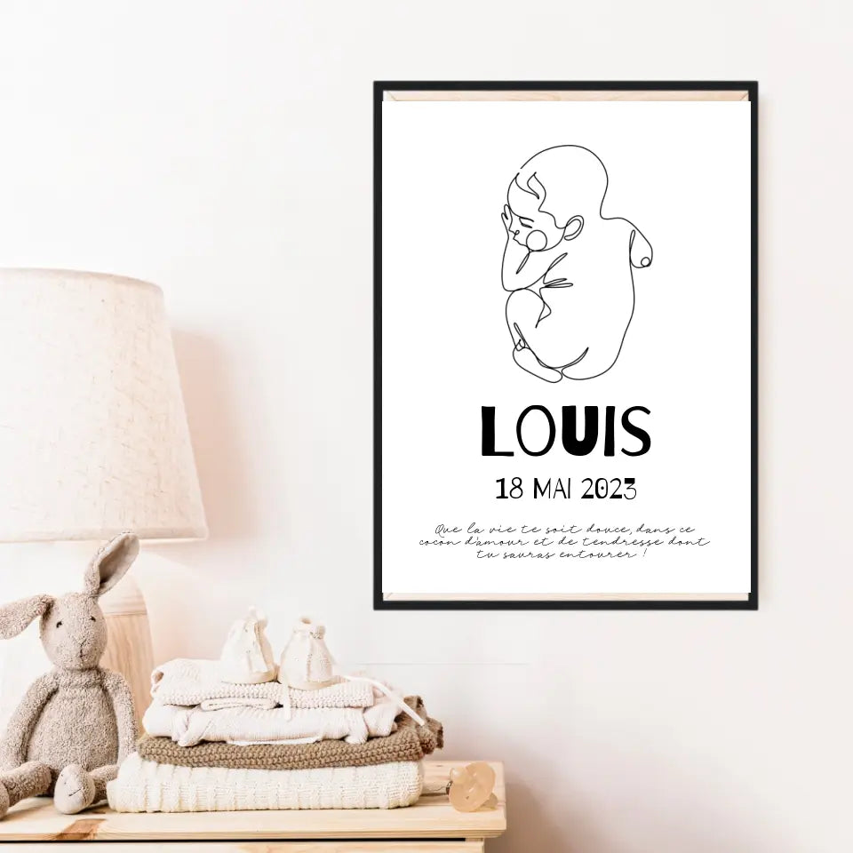 Affiche Naissance Personnalisé Line Art Dessin Bébé