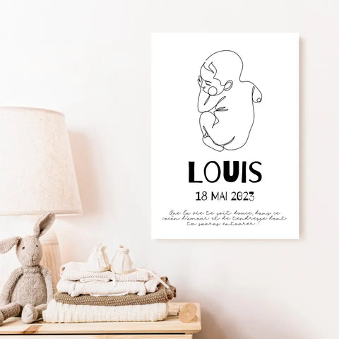 Affiche Naissance Personnalisé Line Art Dessin Bébé