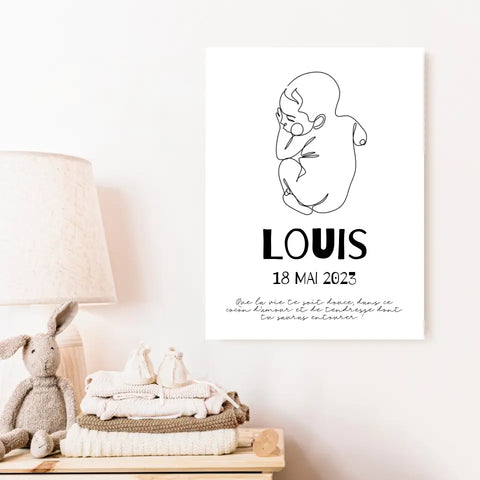 Affiche Naissance Personnalisé Line Art Dessin Bébé