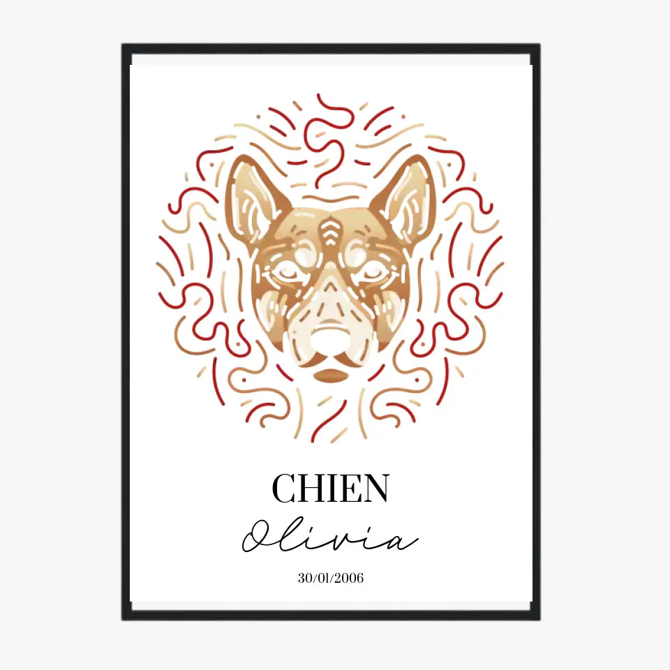 Tableau Personnalisé Signe Astrologique Chinois Chien