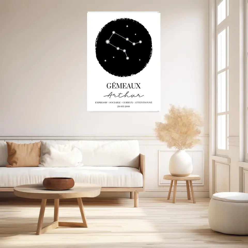 Tableau Personnalisé Signe Astrologique étoiles Gémeaux