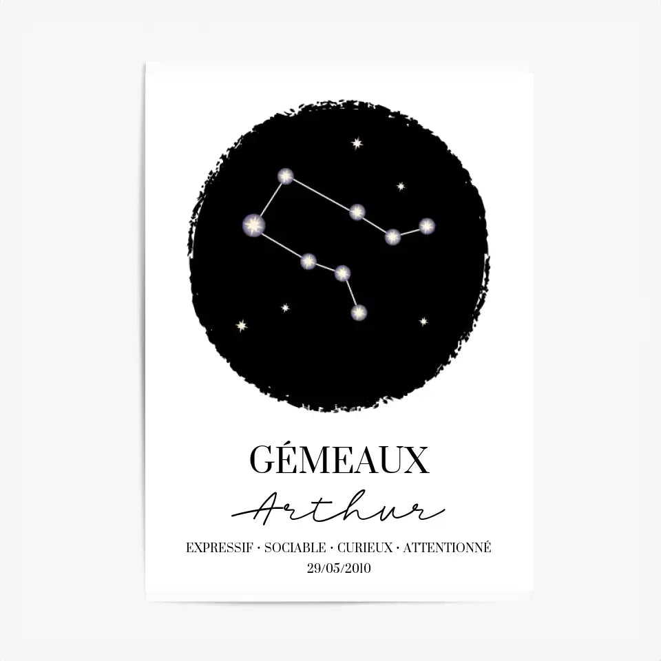 Tableau Personnalisé Signe Astrologique étoiles Gémeaux