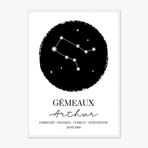 Tableau Personnalisé Signe Astrologique étoiles Gémeaux