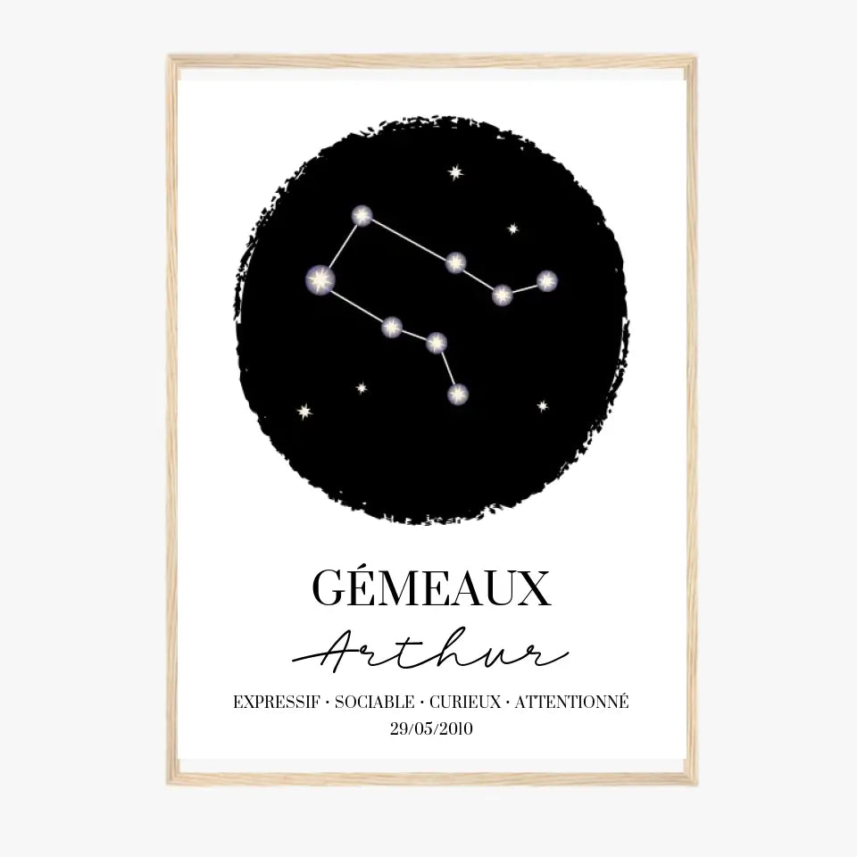 Tableau Personnalisé Signe Astrologique étoiles Gémeaux