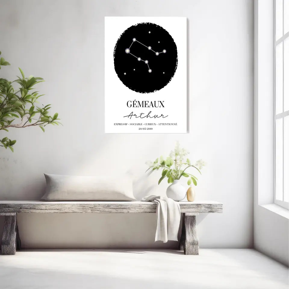 Tableau Personnalisé Signe Astrologique étoiles Gémeaux