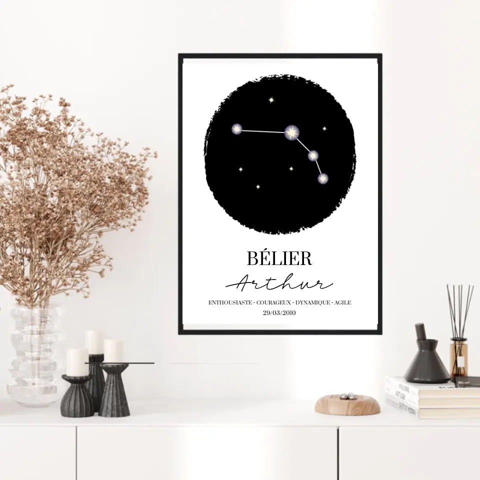 Tableau Personnalisé Signe Astrologique étoiles Belier