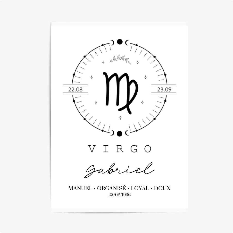 Tableau Personnalisé Signe Astrologique Boho Vierge