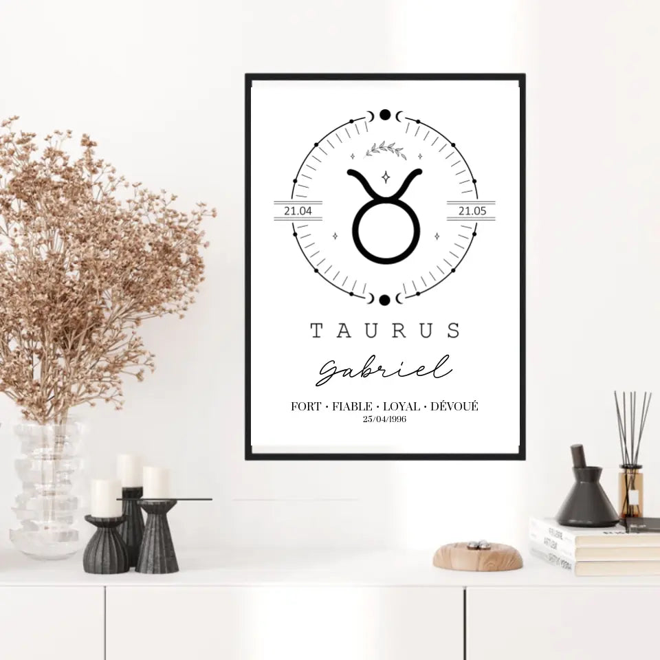 Tableau Personnalisé Signe Astrologique Boho Taureau