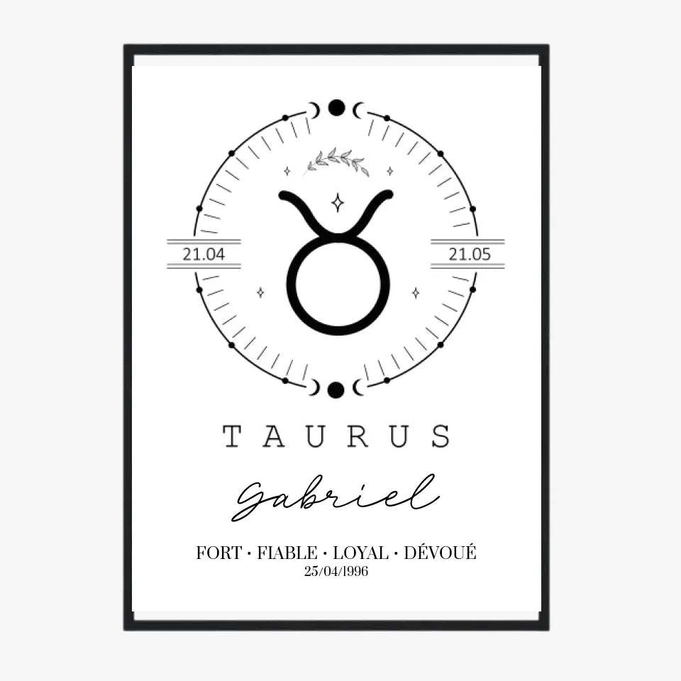 Tableau Personnalisé Signe Astrologique Boho Taureau