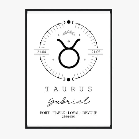 Tableau Personnalisé Signe Astrologique Boho Taureau