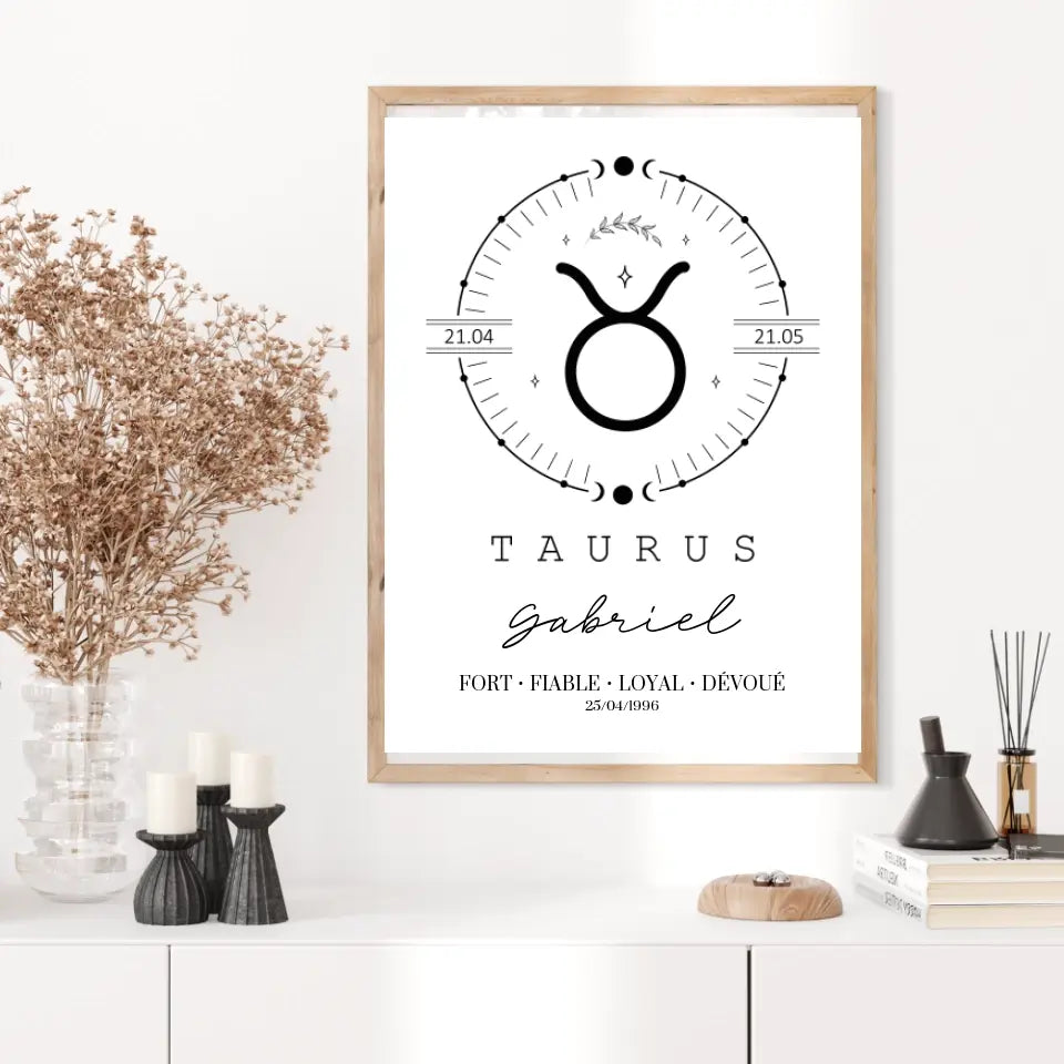 Tableau Personnalisé Signe Astrologique Boho Taureau