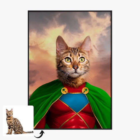 Tableau Animaux Portrait Personnalisé Super Héros Chat Bengal