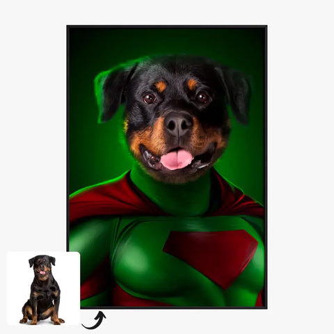 Tableau Animaux Portrait Personnalisé Super Héros Chien Rottweiler