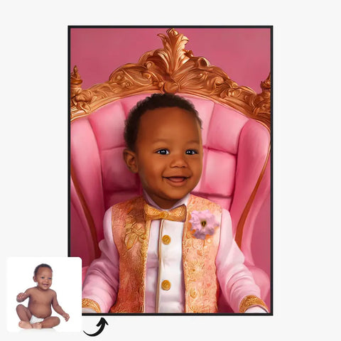 Tableau Personnalisé Photo Portrait Enfant Royal Trône Rose