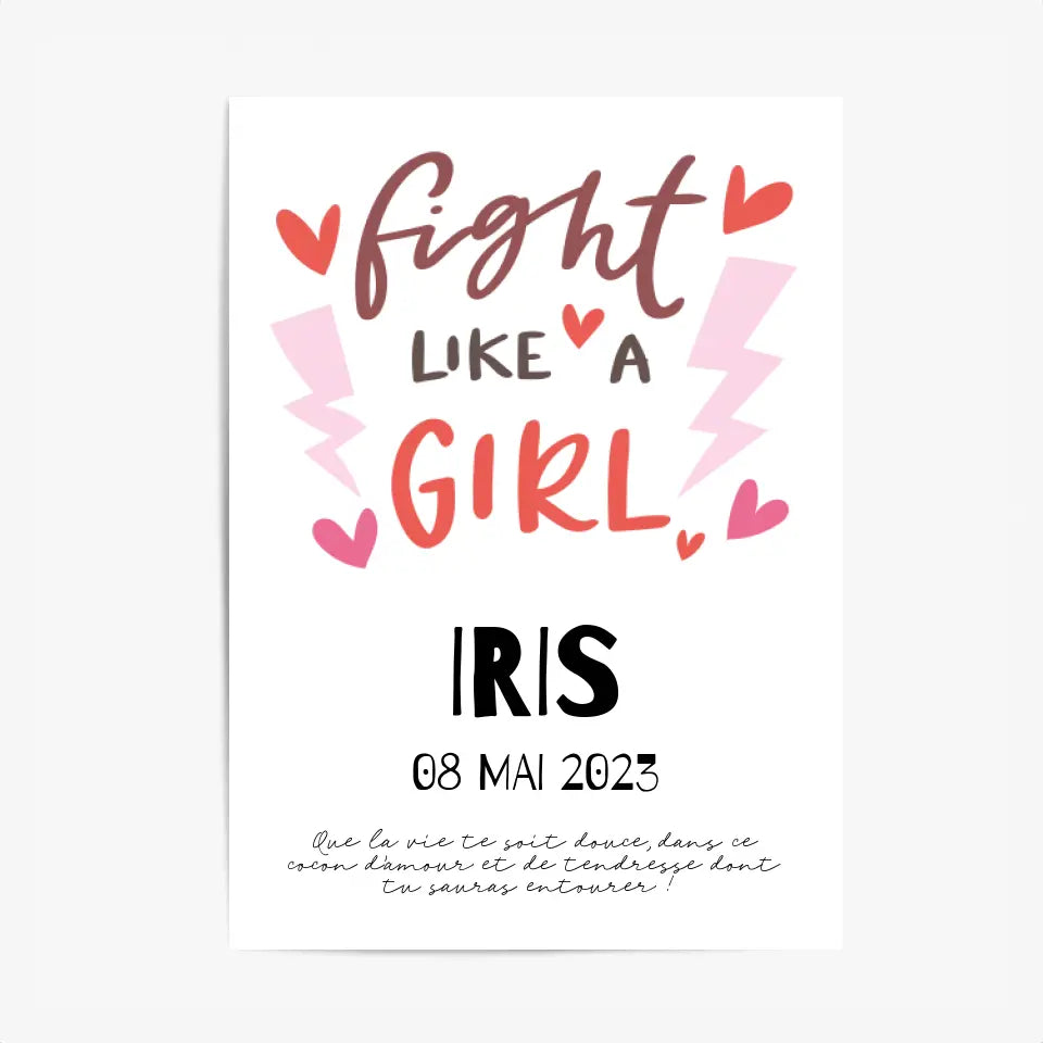 Affiche Naissance Personnalisé Fight Like Girl