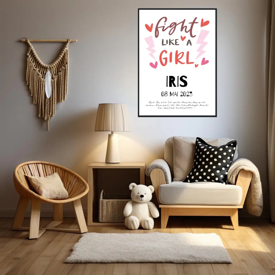 Affiche Naissance Personnalisé Fight Like Girl