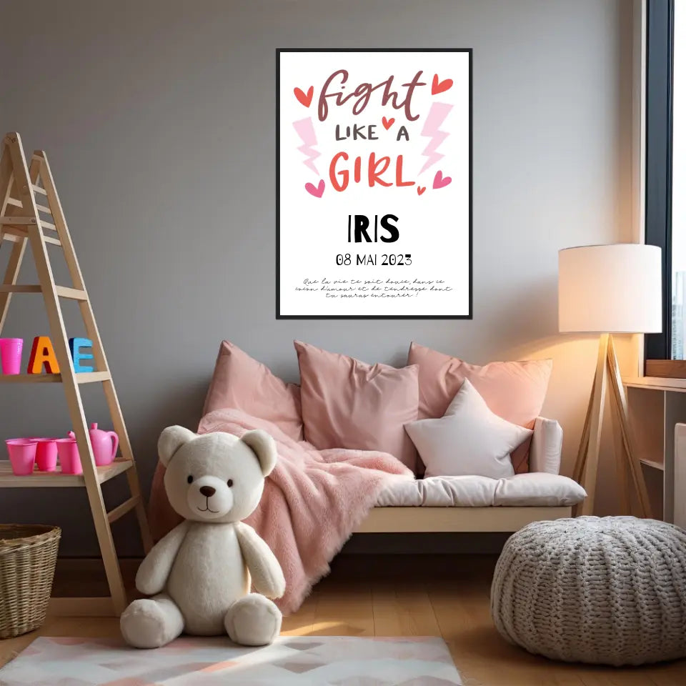 Affiche Naissance Personnalisé Fight Like Girl