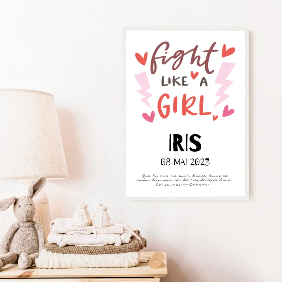 Affiche Naissance Personnalisé Fight Like Girl