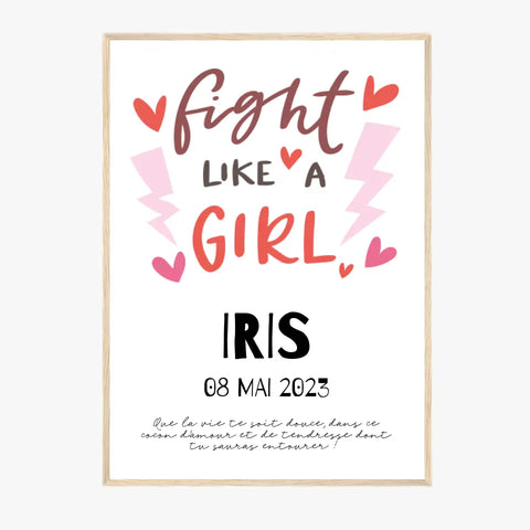 Affiche Naissance Personnalisé Fight Like Girl