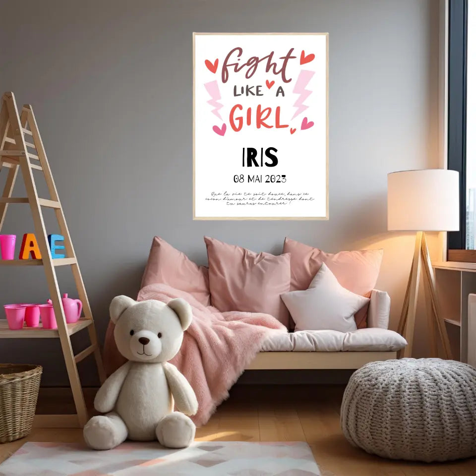 Affiche Naissance Personnalisé Fight Like Girl