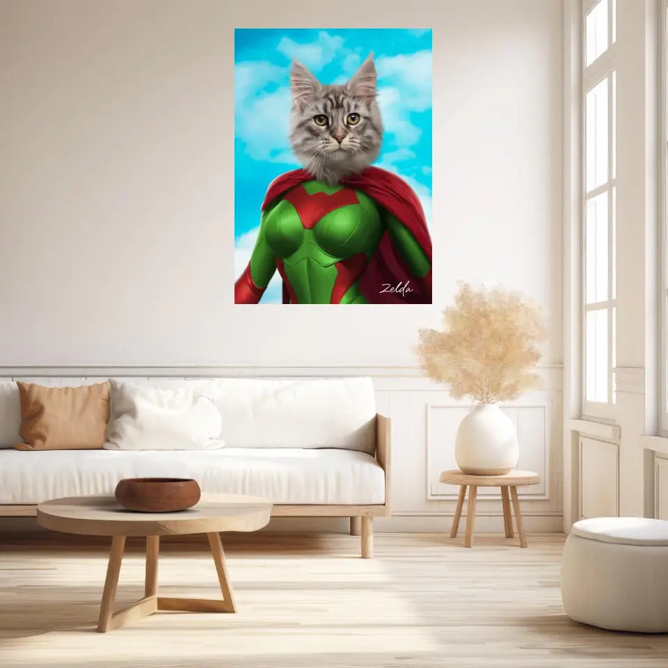 Tableau Animaux Portrait Personnalisé Super Héros Chat Chartreux