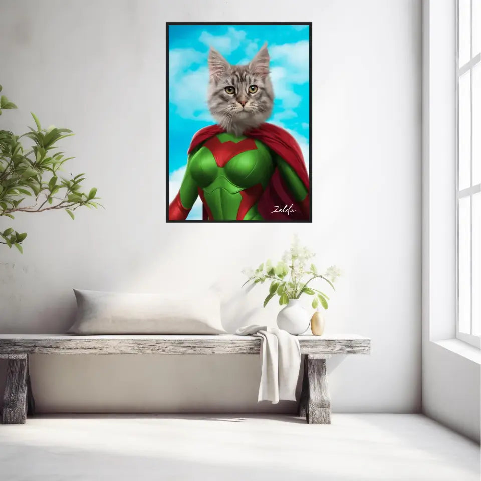 Tableau Animaux Portrait Personnalisé Super Héros Chat Chartreux