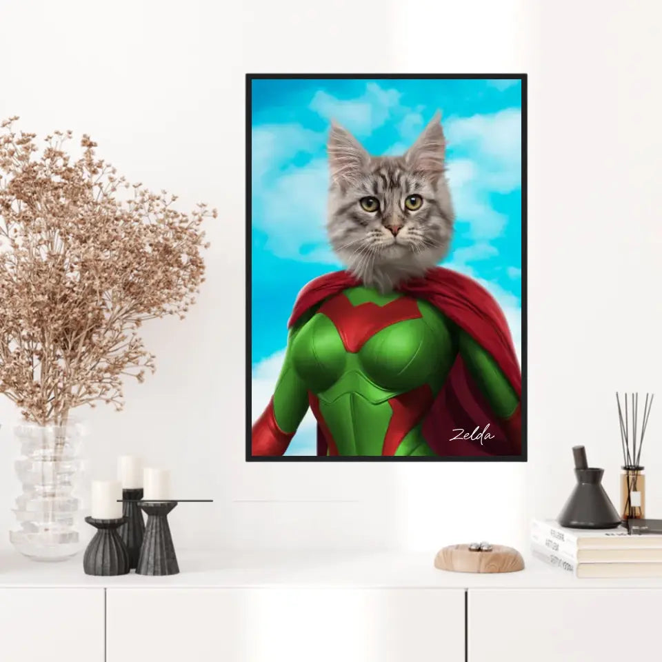 Tableau Animaux Portrait Personnalisé Super Héros Chat Chartreux