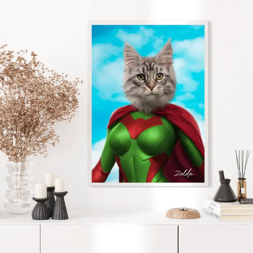 Tableau Animaux Portrait Personnalisé Super Héros Chat Chartreux