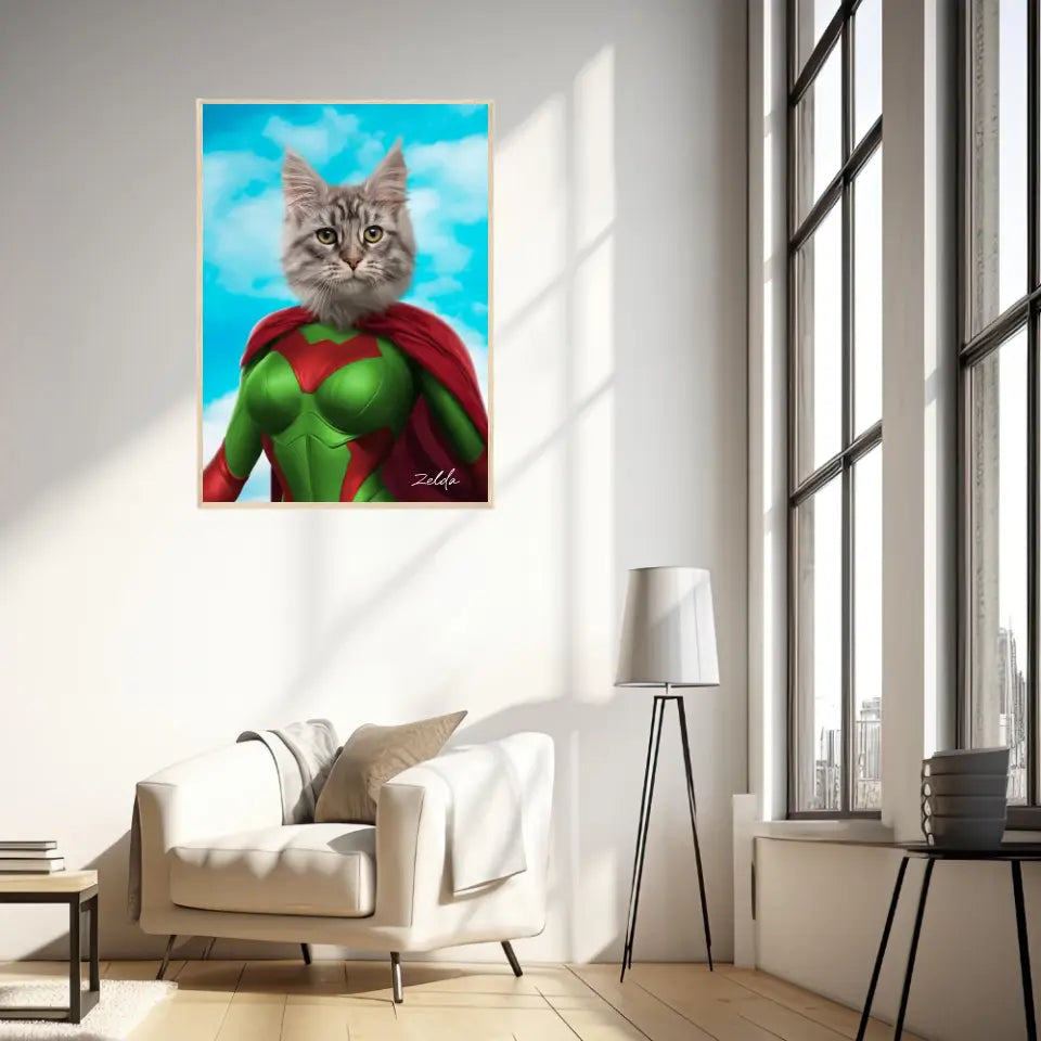 Tableau Animaux Portrait Personnalisé Super Héros Chat Chartreux