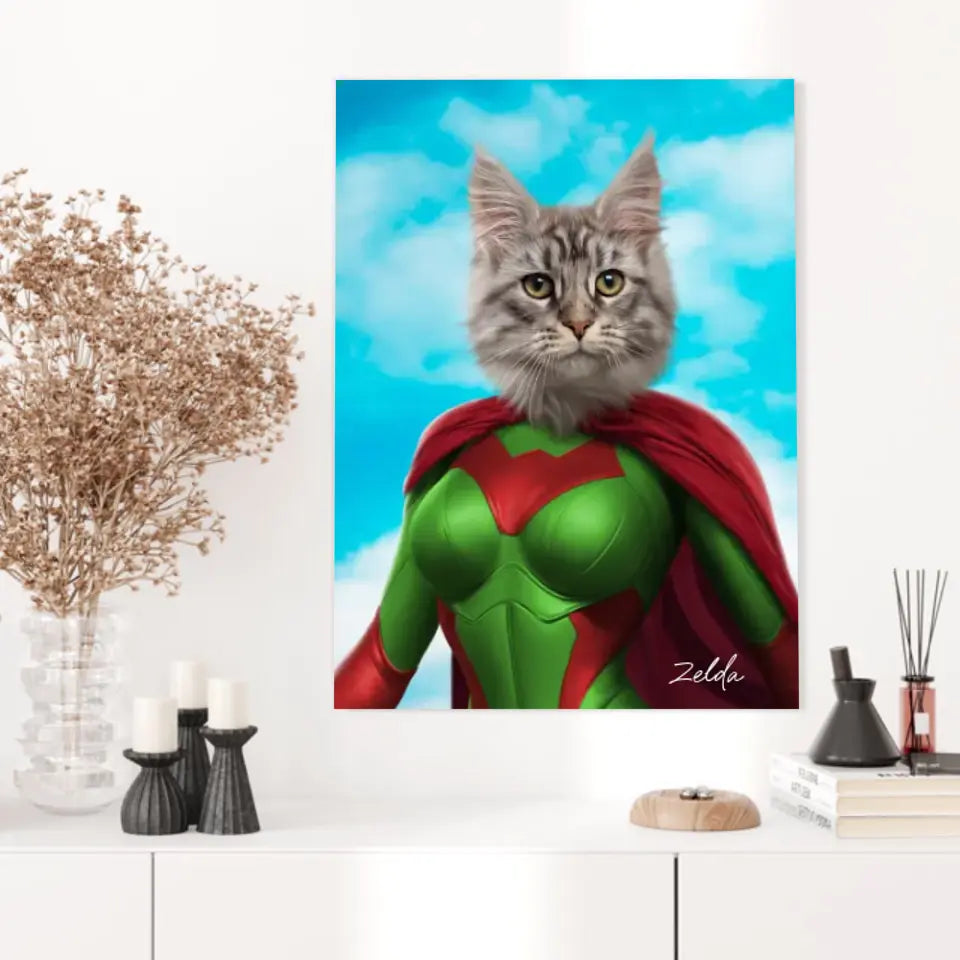 Tableau Animaux Portrait Personnalisé Super Héros Chat Chartreux