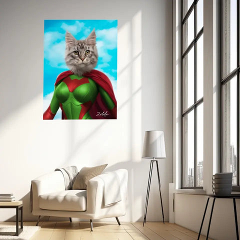 Tableau Animaux Portrait Personnalisé Super Héros Chat Chartreux