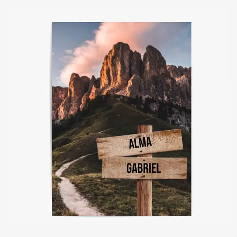 Tableau Personnalisé Prénoms Famille Montagne