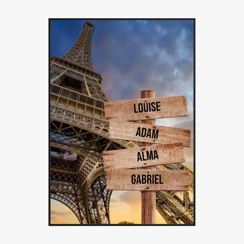 Tableau Personnalisé Prénoms Famille Tour Eiffel