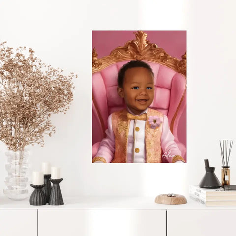 Tableau Personnalisé Photo Portrait Enfant Royal Trône Rose