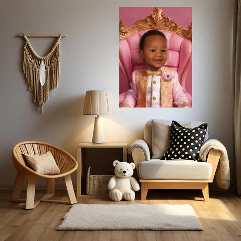 Tableau Personnalisé Photo Portrait Enfant Royal Trône Rose