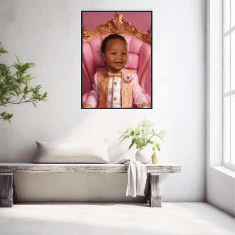 Tableau Personnalisé Photo Portrait Enfant Royal Trône Rose