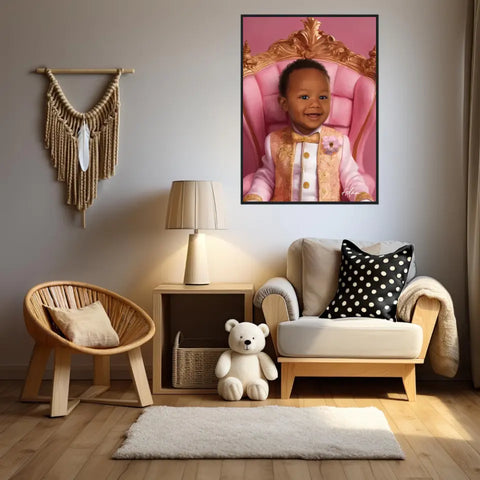 Tableau Personnalisé Photo Portrait Enfant Royal Trône Rose