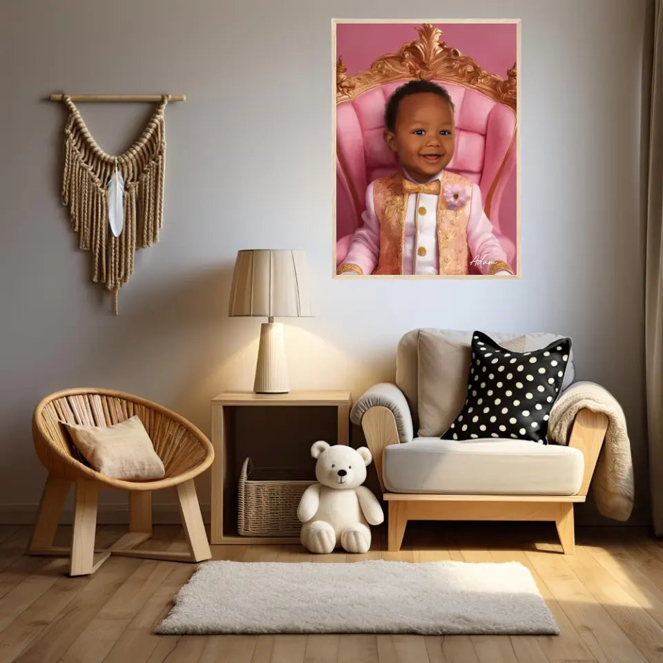 Tableau Personnalisé Photo Portrait Enfant Royal Trône Rose