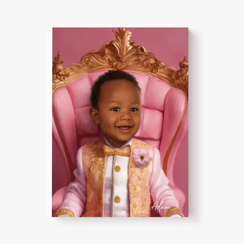 Tableau Personnalisé Photo Portrait Enfant Royal Trône Rose