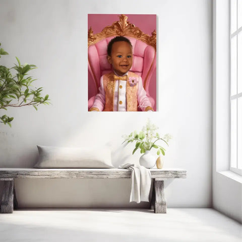 Tableau Personnalisé Photo Portrait Enfant Royal Trône Rose