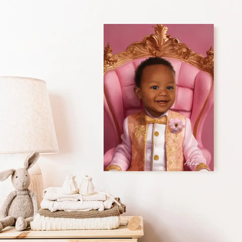 Tableau Personnalisé Photo Portrait Enfant Royal Trône Rose