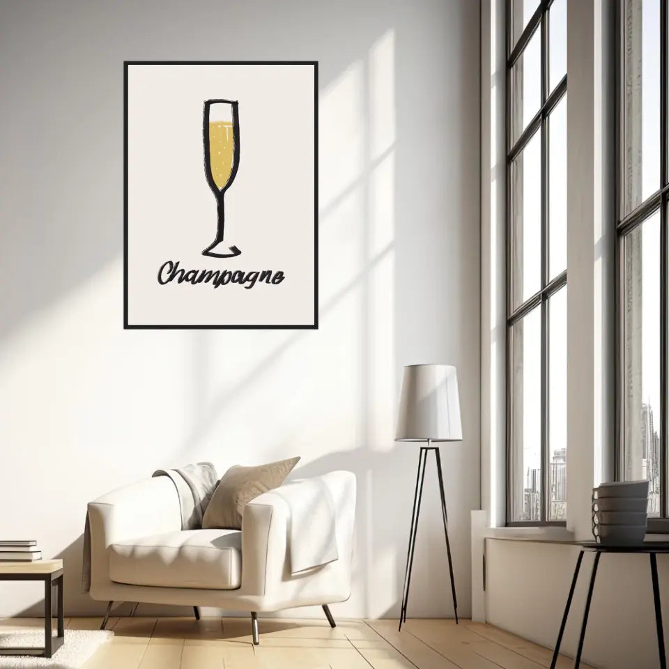 Affiche Et Tableau Minimaliste Flute De Champagne