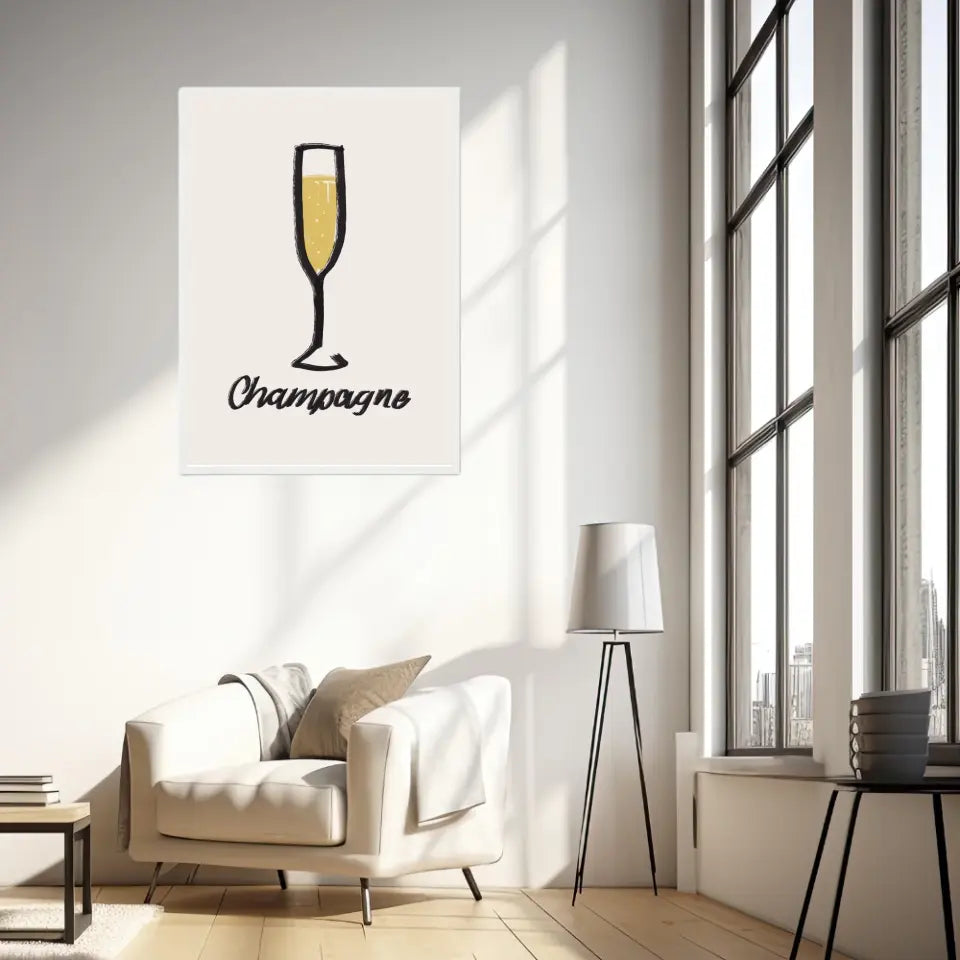 Affiche Et Tableau Minimaliste Flute De Champagne