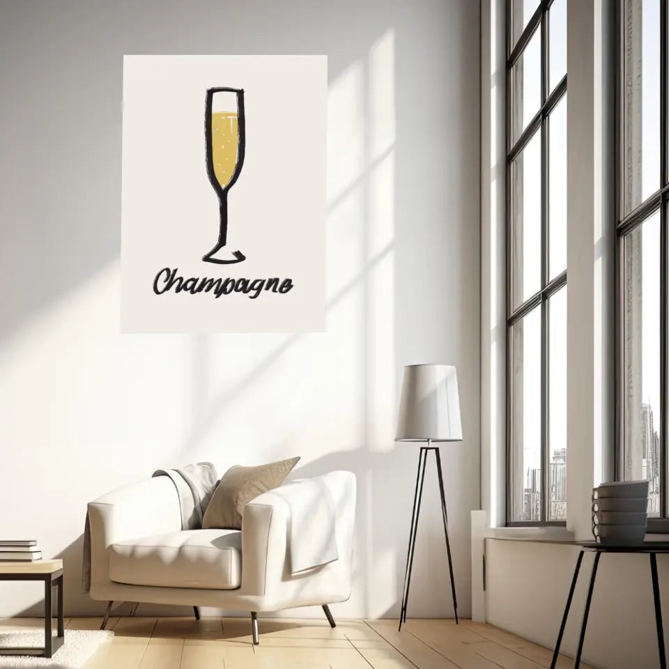 Affiche Et Tableau Minimaliste Flute De Champagne