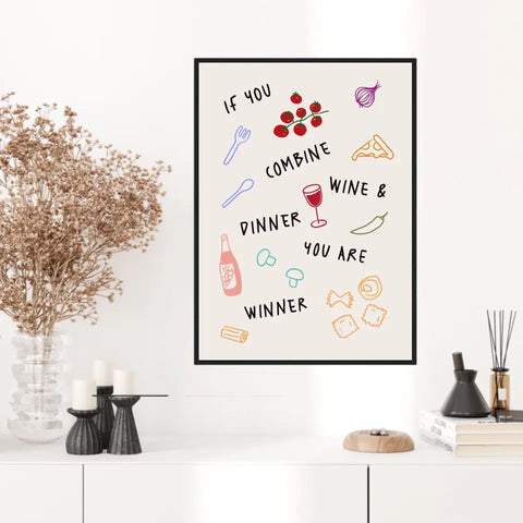 Affiche Et Tableau Minimaliste Wine And Dinner