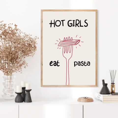 Affiche Et Tableau Minimaliste Hot Girls Eat Pasta