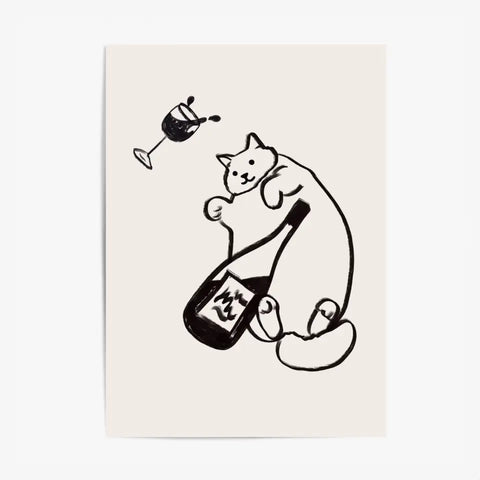 Affiche Et Tableau Minimaliste Wine And Cat