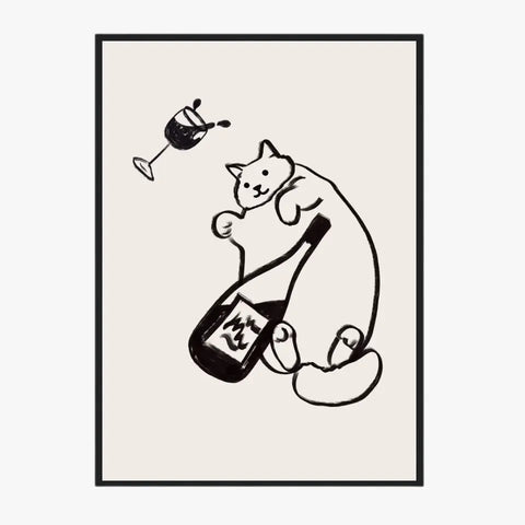 Affiche Et Tableau Minimaliste Wine And Cat